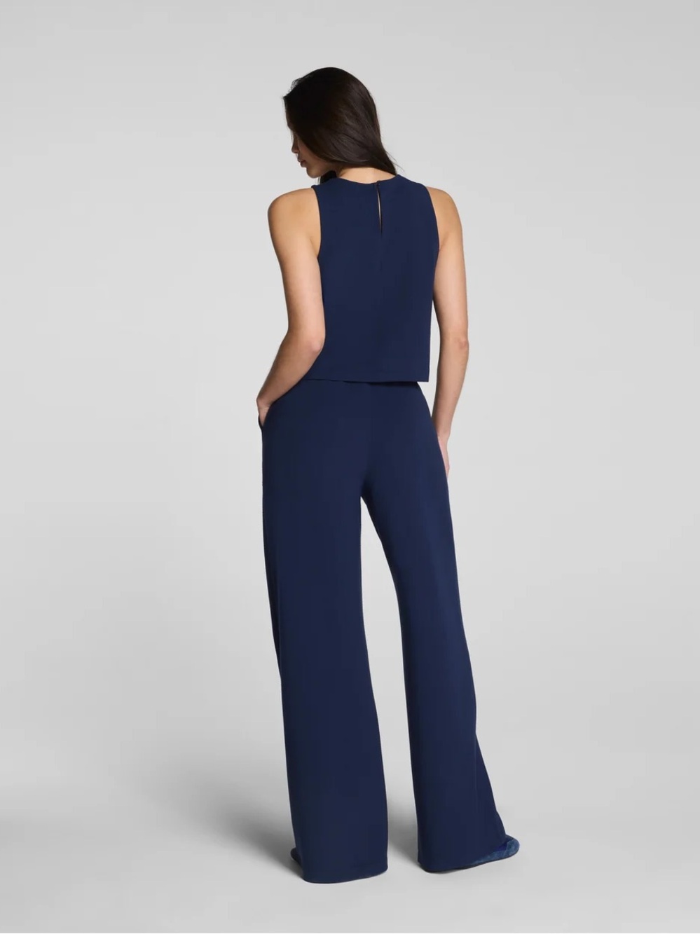 NWT - SPANX AirEssentials French Rib Sleeveless Jumpsuit – Navy – Small Petite - Picture 3 of 11